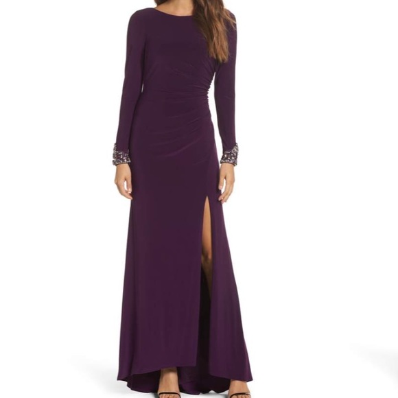 Eliza J Dresses & Skirts - Eliza J Beaded Sleeve Ruched Jersey Gown